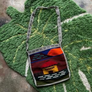 Vibrant multi coloured ecuadorian tapestry shoulder bag